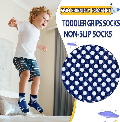 HYCLES Anti Slip Toddler Socks, 12 Pairs Non-Skid Cotton Grip Kid Socks for 1-7T Boy Girl 6-12 Month Baby in Saudi Arabia