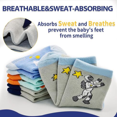 HYCLES Anti Slip Toddler Socks, 12 Pairs Non-Skid Cotton Grip Kid Socks for 1-7T Boy Girl 6-12 Month Baby in Saudi Arabia