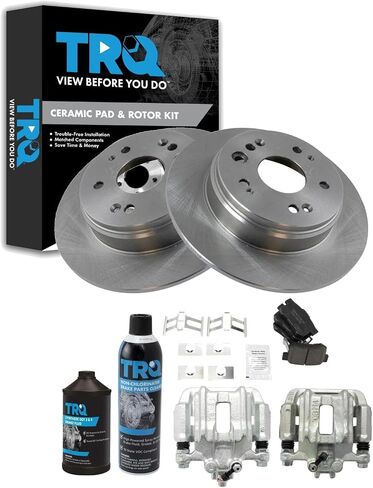 TRQ Rear Brake Pad & Rotor Kit Brake Caliper Brake Chemical Kit Brake Pads Brake Rotor Ceramic Compatible with 2002-2004 Honda CR-V in Saudi Arabia