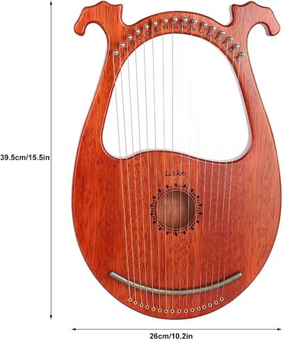 LIEKE Lyre Harp 16 Strings with Bag Tuning Wrench,Metal Strings,Mahogany Body and Copper Saddle,Professional Lyre Harp instrument for Beginner Musician in Kuwait