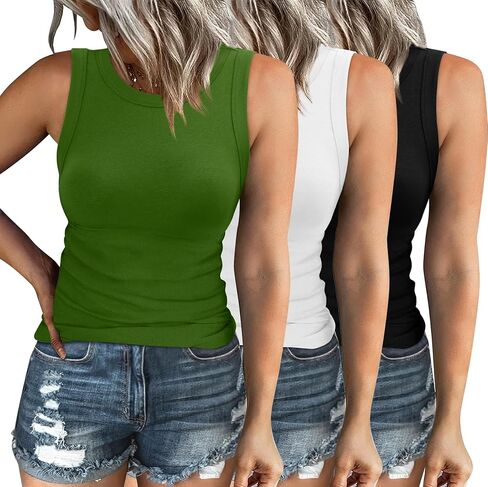 XIEERDUO Womens Summer Tank Tops Racerback High Neck Basic Casual Slim Fit Sleeveless 3 Pack in Kuwait
