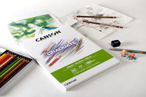 CANSON Graduate White Drawing 160gsm A5 Paper, Light Grain, Pad Glued Short Side, 30 Bright White Sheets, Ideal for Student Artists in Kuwait