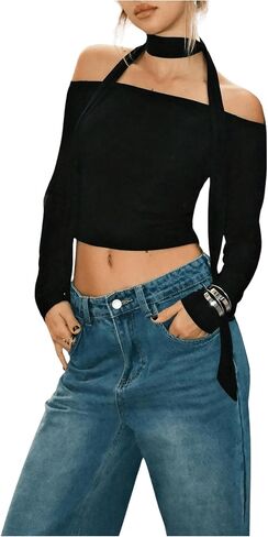 MakeMeChic Women's Y2K Off The Shoulder Tops Leopard Print Long Sleeve Tee Shirt Crop Tops in Saudi Arabia