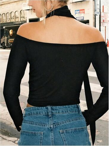 MakeMeChic Women's Y2K Off The Shoulder Tops Leopard Print Long Sleeve Tee Shirt Crop Tops in Saudi Arabia