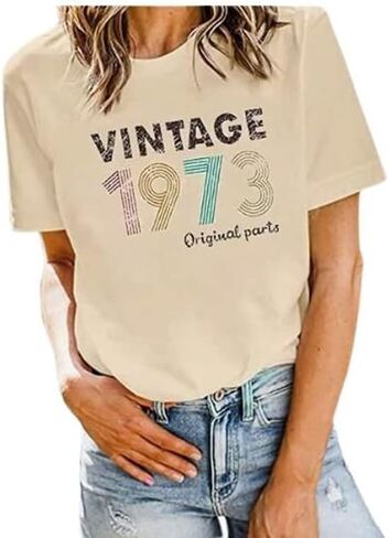 Vintage 1973 Hello Forty T-Shirt for Women 40 Years 50 Years Casual Tee Shirts in Saudi Arabia