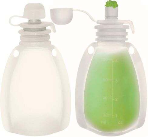 Reusable Silicone Food Pouch for Baby and Toddlers, Squeezable Pouch, Squeeze Pouch, Easy Clean Silicone Pouch for Pre-K and School, Homemade Baby Food Storage, 4oz (Blue-Orange-2 Pack) in Kuwait