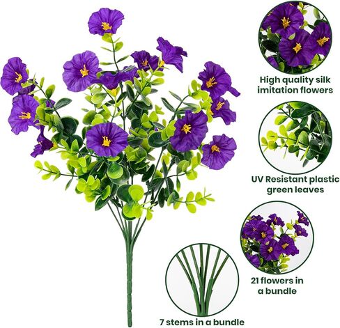 Artificial Faux Flowers for Outdoor 16 Bundles Boxwood Fake Morning Glory for Planter,UV Resistant Fake Flowers for Home Porch Patio Outside（8 Color） in Saudi Arabia