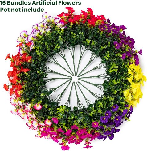 Artificial Faux Flowers for Outdoor 16 Bundles Boxwood Fake Morning Glory for Planter,UV Resistant Fake Flowers for Home Porch Patio Outside（8 Color） in Saudi Arabia