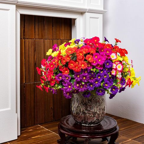 Artificial Faux Flowers for Outdoor 16 Bundles Boxwood Fake Morning Glory for Planter,UV Resistant Fake Flowers for Home Porch Patio Outside（8 Color） in Saudi Arabia