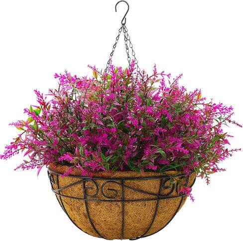 CEWOR Artificial Hanging Flowers with Basket, Outdoors Fake Flowers Plants, 12pcs Artificial Flowers UV Resistant with Coconut Lining Basket for Patio Garden Porch Decor (Mix Color) in Saudi Arabia