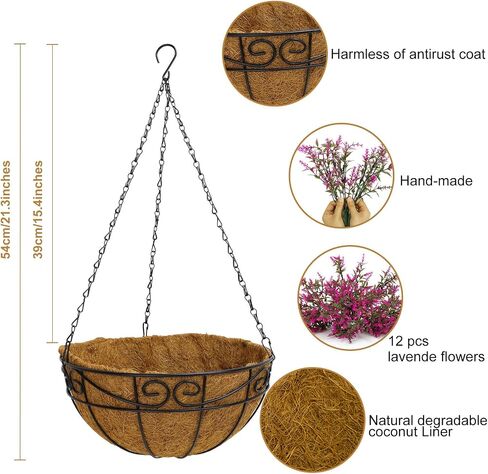 CEWOR Artificial Hanging Flowers with Basket, Outdoors Fake Flowers Plants, 12pcs Artificial Flowers UV Resistant with Coconut Lining Basket for Patio Garden Porch Decor (Mix Color) in Saudi Arabia