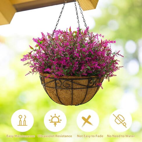 CEWOR Artificial Hanging Flowers with Basket, Outdoors Fake Flowers Plants, 12pcs Artificial Flowers UV Resistant with Coconut Lining Basket for Patio Garden Porch Decor (Mix Color) in Saudi Arabia
