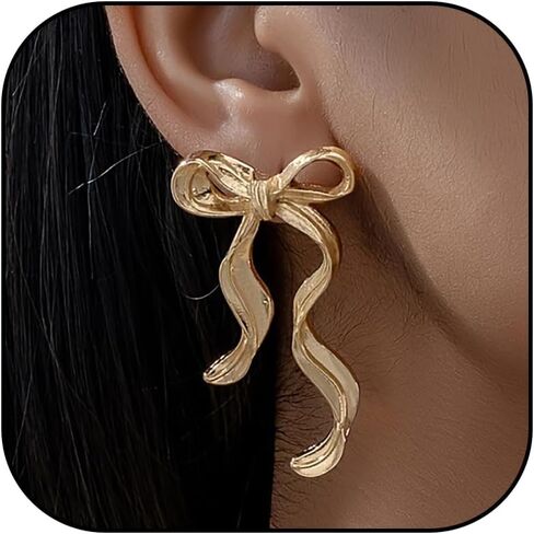Bow Earrings for Women Dainty Gold Bow Stud Earrings Simple Bow Hoop Earrings Sparkly Rhinestone Bowknot Drop Earrings Cute Bow Jewerly Gifts in Kuwait