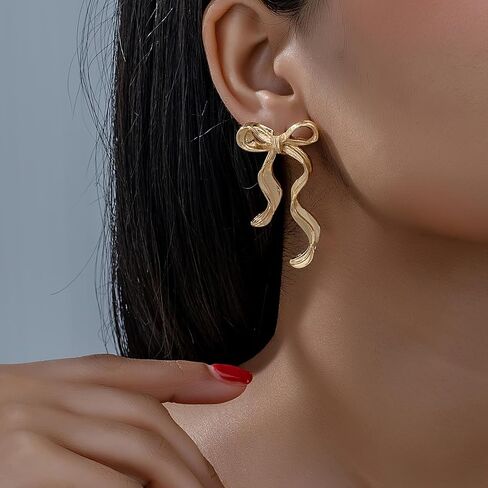 Bow Earrings for Women Dainty Gold Bow Stud Earrings Simple Bow Hoop Earrings Sparkly Rhinestone Bowknot Drop Earrings Cute Bow Jewerly Gifts in Kuwait