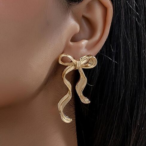 Bow Earrings for Women Dainty Gold Bow Stud Earrings Simple Bow Hoop Earrings Sparkly Rhinestone Bowknot Drop Earrings Cute Bow Jewerly Gifts in Kuwait