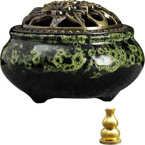 Ceramic Incense Burner with Lid, Bowl Burner， Cone Incense Burner, Ceramic Censer Suitable for Incense/Cone/Coil/Sticks, There are 30 Incense Cones+ Metal Incense Holder+Fireproof Cotton Inside. in Saudi Arabia