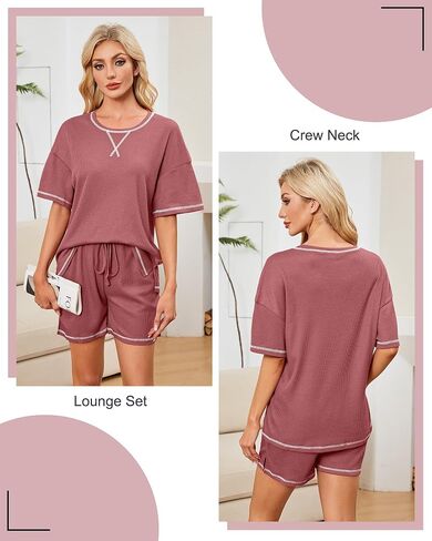 GEMLON Womens Pajama Sets Waffle Knit Short Sleeve Lounge Set 2 Piece Sleepwear Loungewear Sets Matching Set in Saudi Arabia