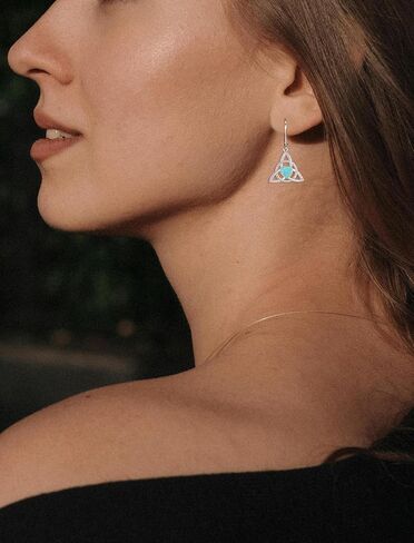 Celtic Knot Leverback Earrings Sterling Silver Triangle Trinity Knot Earring Heart Created Opal Dangle Drop Jewelry for Women in Saudi Arabia