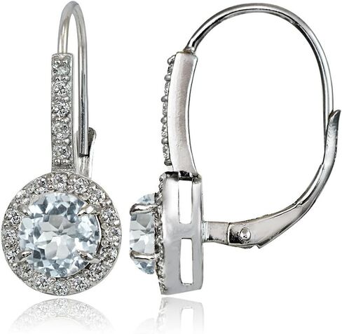 Sterling Silver Choice of Gemstone Birthstone and White Topaz Round Leverback Earrings in Kuwait