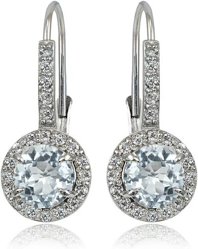 Sterling Silver Choice of Gemstone Birthstone and White Topaz Round Leverback Earrings in Kuwait