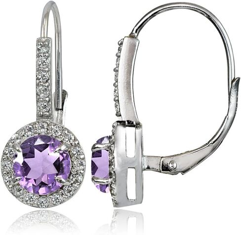 Sterling Silver Choice of Gemstone Birthstone and White Topaz Round Leverback Earrings in Kuwait