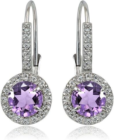 Sterling Silver Choice of Gemstone Birthstone and White Topaz Round Leverback Earrings in Kuwait