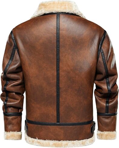 HOOD CREW Men’s Faux Leather Jacket Vintage Bomber Jacket with Artificial Fur Lining Warm Winter Leather Coat in Kuwait