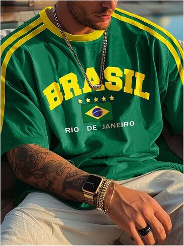 WDIRARA Men's Letter Graphic Sport Jersey Shirt Short Sleeve Round Neck Ringer Tee Shirts in Saudi Arabia