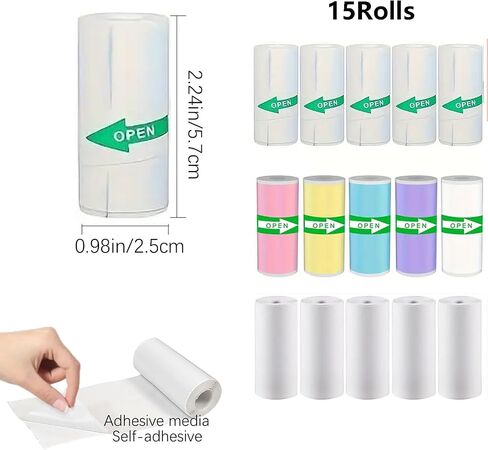 10 Rolls Mini Printer Paper, 57x25mm Thermal Sticker Paper, Self-adhesive, Mini Thermal Printer Paper, Mini Photo Printer Labels, for Texts, Notes, Journal Photo in Saudi Arabia