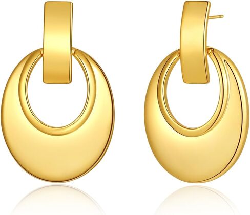 Gold Silver Geometric Dangle Drop Earrings - Statement Hoop Dangle Earrings Chunky Trendy Vintage Stylish Earrings for Women in Kuwait