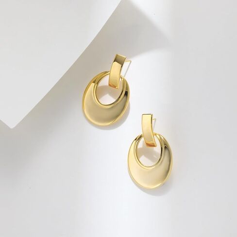 Gold Silver Geometric Dangle Drop Earrings - Statement Hoop Dangle Earrings Chunky Trendy Vintage Stylish Earrings for Women in Kuwait