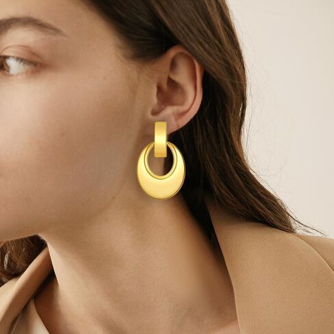 Gold Silver Geometric Dangle Drop Earrings - Statement Hoop Dangle Earrings Chunky Trendy Vintage Stylish Earrings for Women in Kuwait