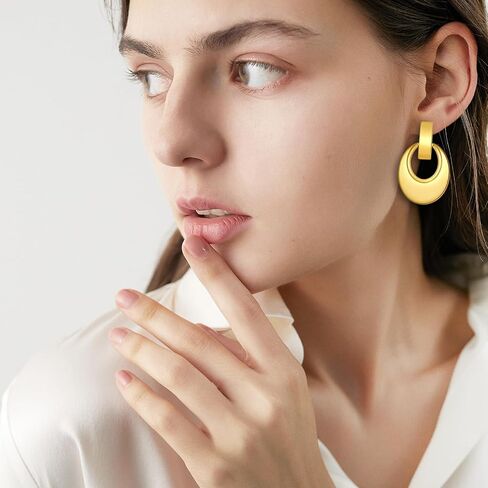 Gold Silver Geometric Dangle Drop Earrings - Statement Hoop Dangle Earrings Chunky Trendy Vintage Stylish Earrings for Women in Kuwait