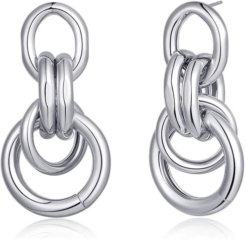 Gold Silver Geometric Dangle Drop Earrings - Statement Hoop Dangle Earrings Chunky Trendy Vintage Stylish Earrings for Women in Kuwait