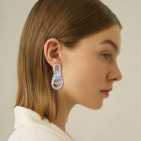 Gold Silver Geometric Dangle Drop Earrings - Statement Hoop Dangle Earrings Chunky Trendy Vintage Stylish Earrings for Women in Kuwait