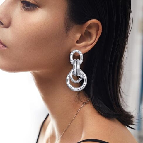 Gold Silver Geometric Dangle Drop Earrings - Statement Hoop Dangle Earrings Chunky Trendy Vintage Stylish Earrings for Women in Kuwait
