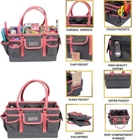 Everything Mary Black Floral Deluxe Store and Tote - Storage Art Caddy for Sewing & Scrapbooking - Craft Bag Organizer w/Handle for Supplies & Tools Organization for School, Medical, Office in Kuwait