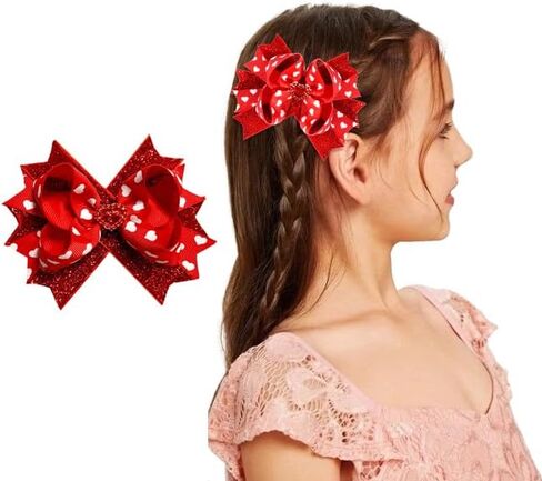 LDDCX مشابك شعر حمراء لعيد الحب، عصابة رأس على شكل فيونكة للفتيات الصغيرات، رباط شعر أحمر على شكل فيونكة وردية على شكل قلب، دبابيس شعر إكسسوارات للرضع والأطفال الصغار <13-A> in Kuwait