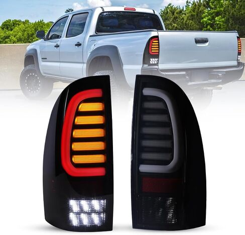Winjet Full LED Tail Light Fit For 2005-2015 Toyota Tacoma, Led Sequential Taillight Replacement w/Yellow Sequential Turn Signal/Running/Brake/Reverse Light (Black Housing Smoked Lens) in Saudi Arabia