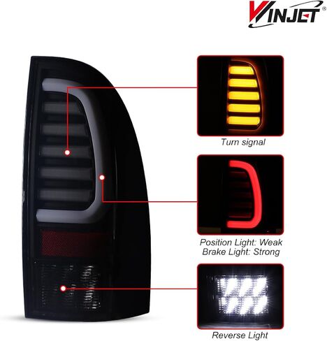 Winjet Full LED Tail Light Fit For 2005-2015 Toyota Tacoma, Led Sequential Taillight Replacement w/Yellow Sequential Turn Signal/Running/Brake/Reverse Light (Black Housing Smoked Lens) in Saudi Arabia
