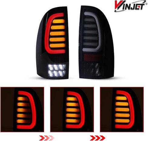 Winjet Full LED Tail Light Fit For 2005-2015 Toyota Tacoma, Led Sequential Taillight Replacement w/Yellow Sequential Turn Signal/Running/Brake/Reverse Light (Black Housing Smoked Lens) in Saudi Arabia
