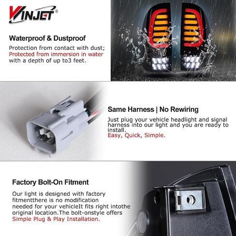 Winjet Full LED Tail Light Fit For 2005-2015 Toyota Tacoma, Led Sequential Taillight Replacement w/Yellow Sequential Turn Signal/Running/Brake/Reverse Light (Black Housing Smoked Lens) in Saudi Arabia