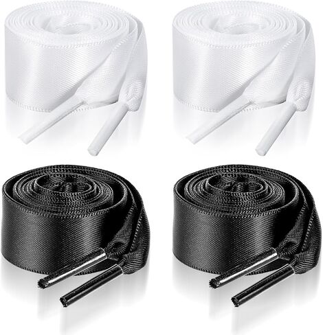 4 Pairs Wide Satin Ribbon Shoelaces, Flat Shoe Laces for Women Girls, Silk Shoestring, Flat Satin Ribbon Shoelaces, Wide Shoe Laces for Sneakers Skate Shoes Boots Sport Shoes in Saudi Arabia