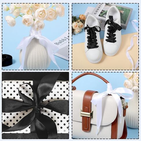 4 Pairs Wide Satin Ribbon Shoelaces, Flat Shoe Laces for Women Girls, Silk Shoestring, Flat Satin Ribbon Shoelaces, Wide Shoe Laces for Sneakers Skate Shoes Boots Sport Shoes in Saudi Arabia
