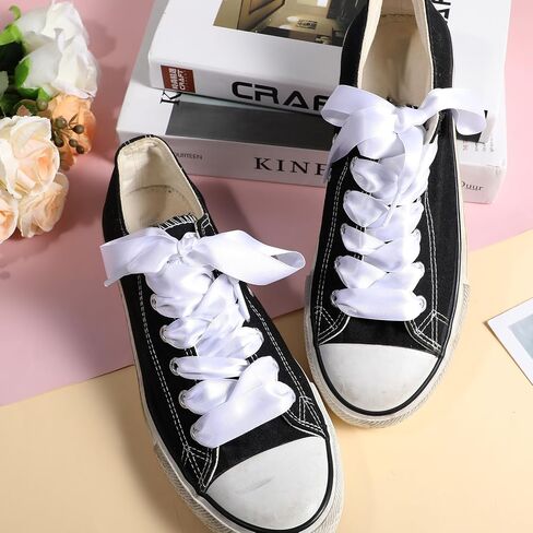 4 Pairs Wide Satin Ribbon Shoelaces, Flat Shoe Laces for Women Girls, Silk Shoestring, Flat Satin Ribbon Shoelaces, Wide Shoe Laces for Sneakers Skate Shoes Boots Sport Shoes in Saudi Arabia