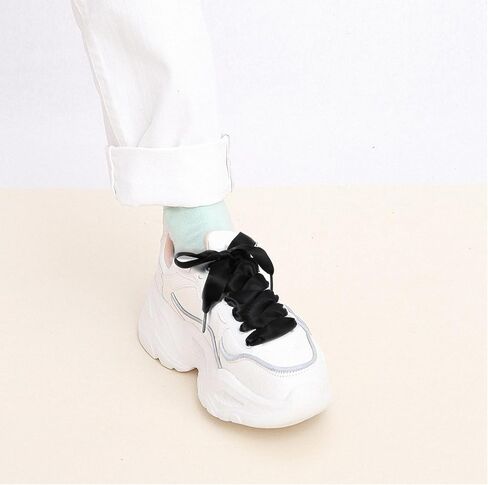 4 Pairs Wide Satin Ribbon Shoelaces, Flat Shoe Laces for Women Girls, Silk Shoestring, Flat Satin Ribbon Shoelaces, Wide Shoe Laces for Sneakers Skate Shoes Boots Sport Shoes in Saudi Arabia