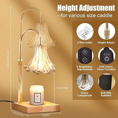 Candle Warmer Lamp, Electric Candle Warmer Lamp with Timer & Dimmer Height Adjustable Wax Melt Warmer for Scented Wax, Jar Candles Aromatic Candle Holders with 2 * 50W Bulbs for Home Decor in Saudi Arabia
