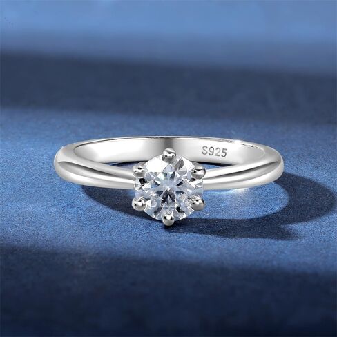 MDFUN Synthetic Moissanite Promise Rings for Women, 0.75-1CT S925 Sterling Silver Round Cut Synthetic Moissanite 18K White Gold Plated Engagement Wedding Anniversary Ring Eternity Bands in Kuwait