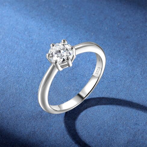 MDFUN Synthetic Moissanite Promise Rings for Women, 0.75-1CT S925 Sterling Silver Round Cut Synthetic Moissanite 18K White Gold Plated Engagement Wedding Anniversary Ring Eternity Bands in Kuwait