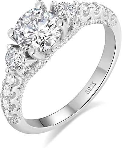 MDFUN Synthetic Moissanite Promise Rings for Women, 0.75-1CT S925 Sterling Silver Round Cut Synthetic Moissanite 18K White Gold Plated Engagement Wedding Anniversary Ring Eternity Bands in Kuwait